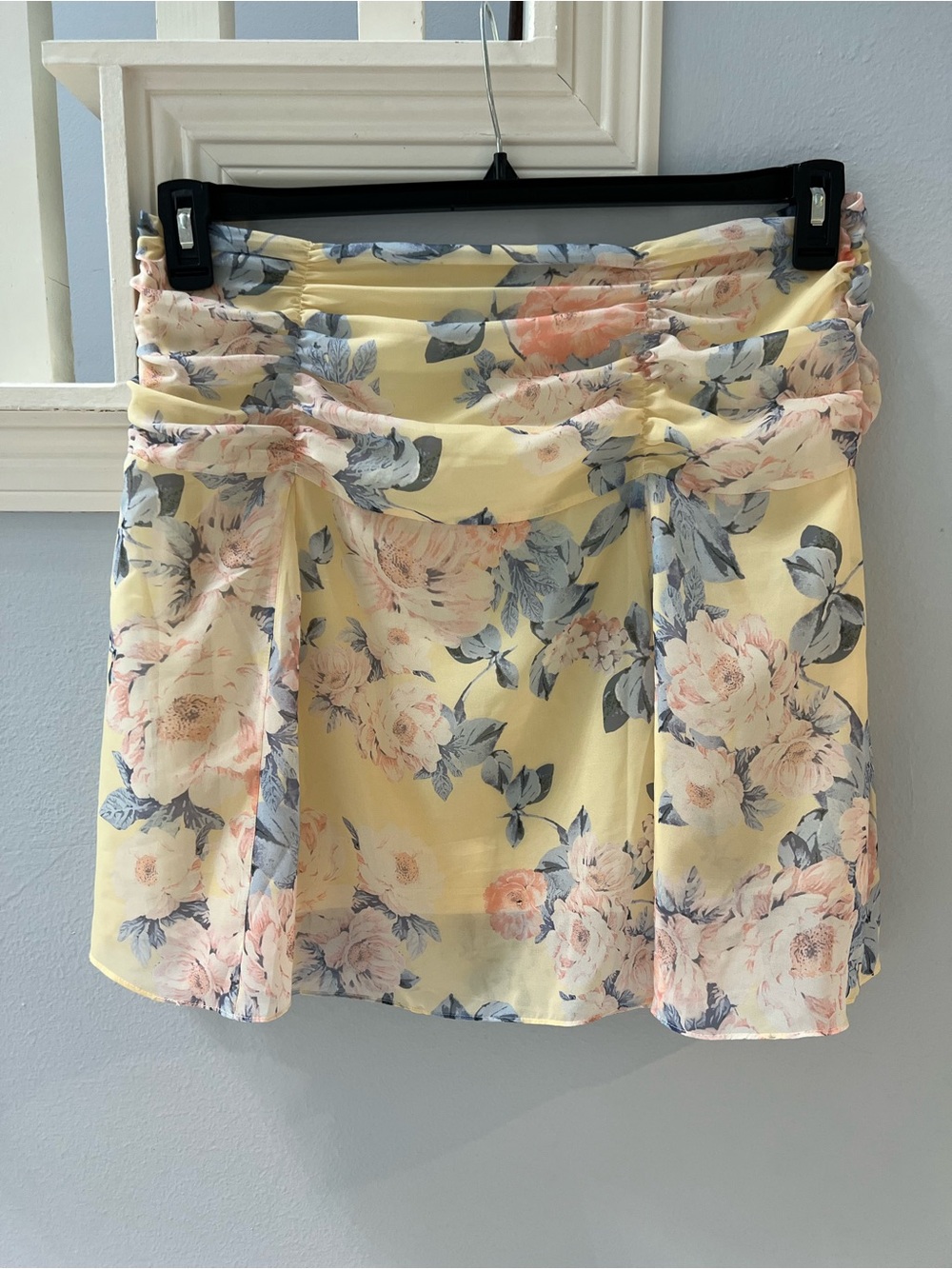 Venus Yellow Floral Ruched Mini Skirt – Size L